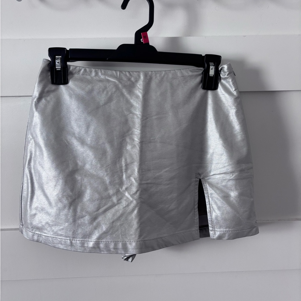 Silver Mini Skort with Side Slit
